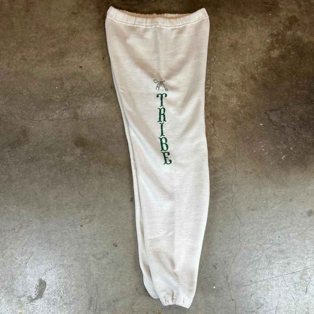 Vintage 80s Cream + green Russell athletic sweatpants Men's Size Small